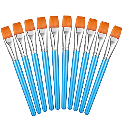 10 Pieces Flat Paint Brushes Watercolor Acrylic Paint Brush Synthetic Nylon Hair Paintbrush 1 Inch Artist Painting Brush for Detail Painting Oil Watercolor Fine Art Painting for Kids Students Artists