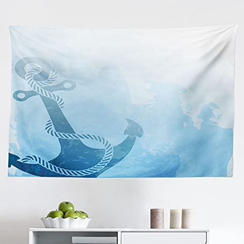 Ambesonne Nautical Tapestry, Monochrome Anchor Illustration Deep Down in The Sea Bottom Be Strong and Stable, Fabric Wall Hanging Decor for Bedroom Living Room Dorm, 45" X 30", Pale Blue