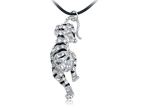 Alilang Silvery Tone Clear Crystal Rhinestones Animal Tiger Cord Pendant Necklace Alilang Silvery Tone Clear Crystal Rhinestones Animal Tiger Cord Pendant Necklace