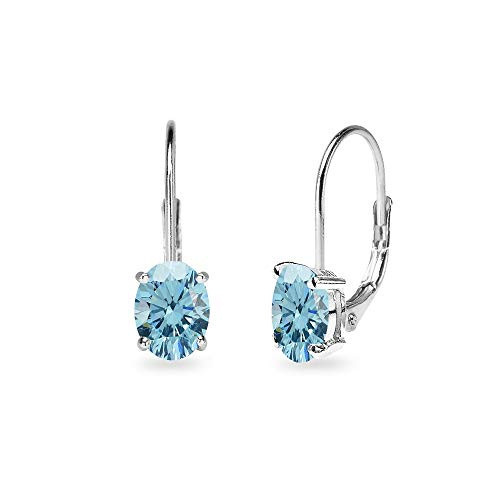 Sterling Silver Light Blue 6x4mm Oval-Cut Solitaire Tiny Huggie Leverback Earrings Made with Swarovski Crystals Sterling Silver Light Blue 6x4mm Oval-Cut Solitaire Tiny Huggie Leverback Earrings Made with Swarovski Crystals