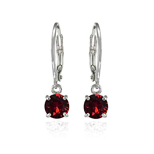 Sterling Silver Dark Red 6mm Round Dangle Leverback Earrings Made with Swarovski Crystals