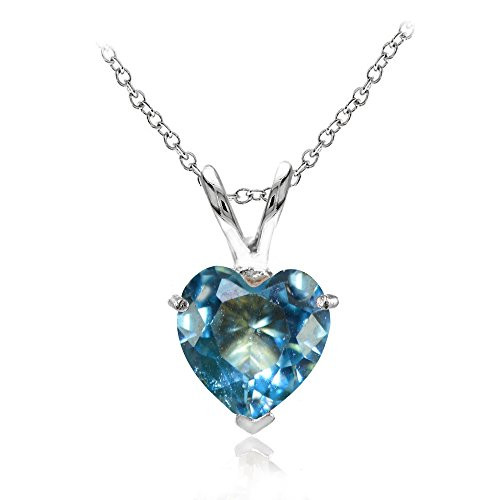 Sterling Silver Simulated Blue Topaz 7mm Heart Pendant Necklace