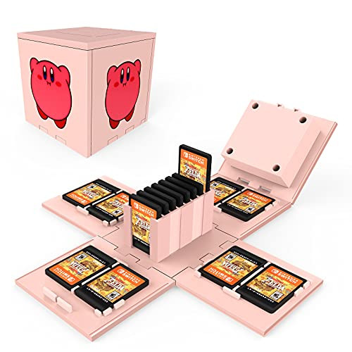 Dainslef Game Case Box for Nintendo Switch Game Card Up to 16 Games, Foldable Nintendo Switch Game Card Case Cube,Nintendo Switch Game Storage for Kirby Star Allies Pink