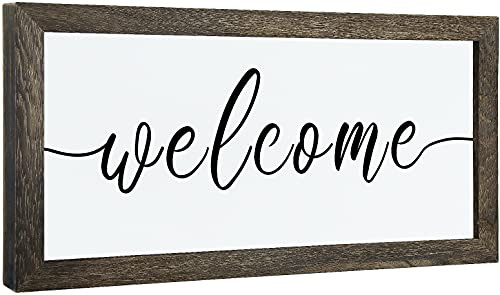 Welcome Sign For Home Decor - Rustic Farmhouse Sign For Living Room, Modern Farmhouse Wall Art Decor Sign Solid Wood Frame, 16x8 Inch, Black