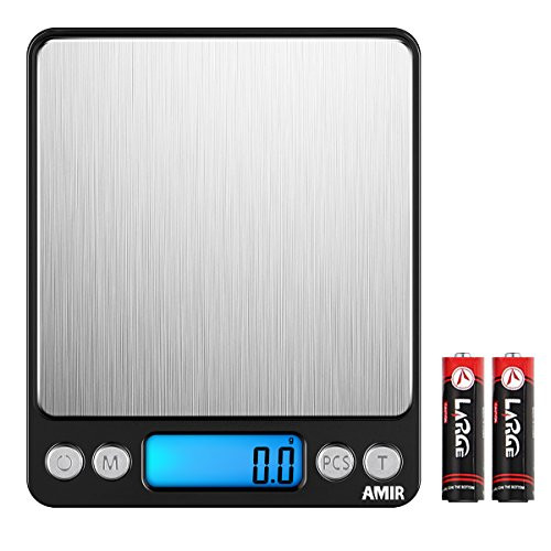 AMIR Digital Kitchen Scale, Food Meat Scale, 3000g/ 0.01oz/ 0.1g Precise Graduation, Mini Food Scale with Back-Lit LCD Display, Tare and PCS Functions, Black AMIR Digital Kitchen Scale, Food Meat Scale, 3000g/ 0.01oz/ 0.1g Precise Graduation, Mini Food Scale with Back-Lit LCD Display, Tare and PCS Functions, Black