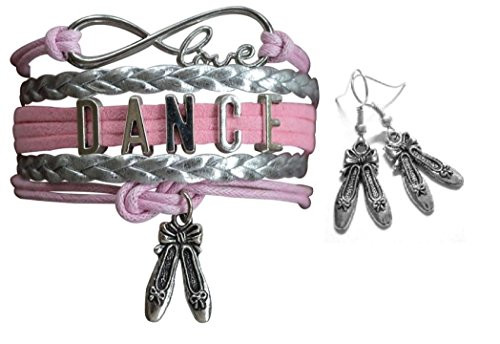 Infinity Collection Pink Dance Jewelry Set-Dance Bracelet  and  Dance Dangle Earrings, for Dance Recitals, Dancers and Dance Teams