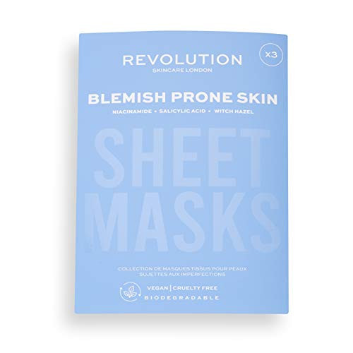 Revolution Skincare Biodegradable Face Sheet Mask 3 Pack -Blemish Prone Skin-