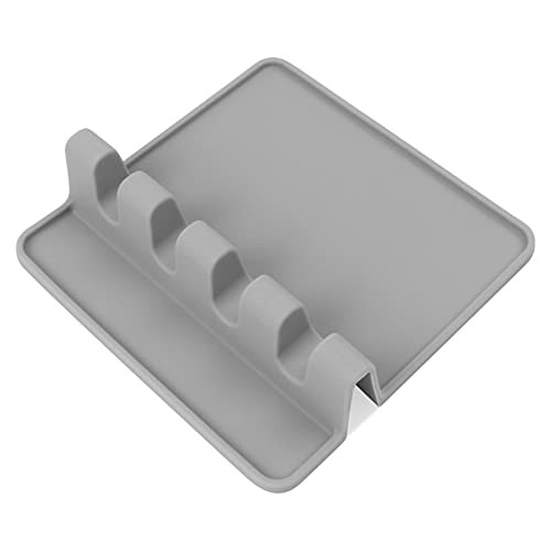 KUFUNG Silicone Utensil Rest with Drip Pad for Multiple Utensils, Heat-Resistant, BPA-Free Spoon Rest  and  Spoon Holder for Stove Top, Kitchen Utensil Holder for Spoons, Ladles, Tongs  and  More -M, Grey-