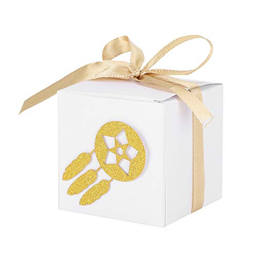 Favor Box Gift Boxes 50pcs White Favor Boxes Bonbon Package Kraft Paper Gift Bags with Ribbon 50 Sets Exquisitely Designed Firm and Stable Adding Atmosphere to Halloween Wedding Party-3-