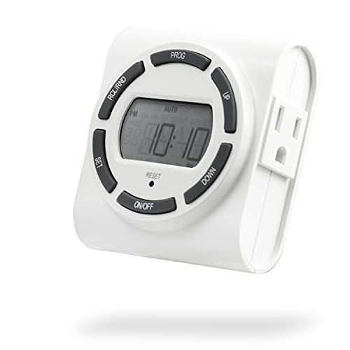 GE SunSmart 7-Day Programmable Timer, 2 Outlet, Plug In, Indoor, Large Digital Display, 7 Weekly Programs, Vacation Security Mode, for Lamps and Appliances, Incandescent CFL  and  LED Ready, 15079