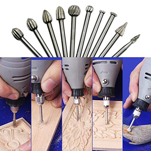 Yebobo Carbide Burr Set 20pcs Rotary File Carving Grinding Bit Tungsten Carbide Burs for Die Grinder Rotary Drill Tool Woodworking,Drilling, Metal Carving, Engraving, Polishing