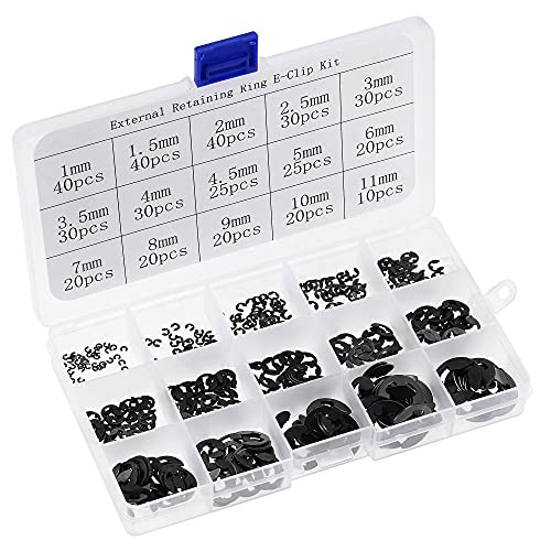 uxcell E-Clip Circlip - 400Pcs 15-Size External Retaining Shaft Snap Ring Washer Carbon Steel Assortment Set - Size: 1mm to 11mm