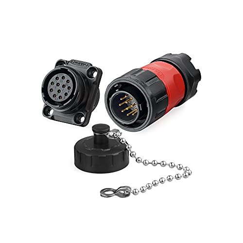 CNLinko YM20 PBT Plastic Shell Bayonet Connection Stable Soldering Gold Plated Waterproof Connector, Male Cable Plug Female Panel Mount Flange Socket Multiple Power Signal Connector -12pin-