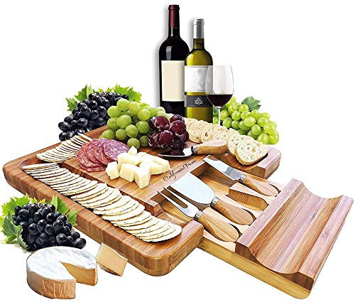 Cheese Board and Knife Set | Charcuterie Board | Bamboo Cheese Tray with Cheese Knives Sets | Large Wooden Cheese Plate and Cheese Platter Board Set | Cheeseboard Gift Set 50th Birthday | Wedding Gift Cheese Board and Knife Set | Charcuterie Board | Bamboo Cheese Tray with Cheese Knives Sets | Large Wooden Cheese Plate and Cheese Platter Board Set | Cheeseboard Gift Set 50th Birthday | Wedding Gift