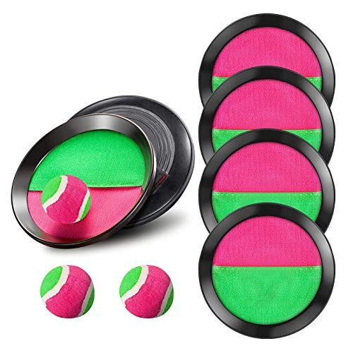 HeiBAIlong Toss and Catch Ball Set with 6 Paddles 3 Balls Catch Games Toy Paddle Ball Toy Self-Stick Toss and Catch Game for Kids/Adults