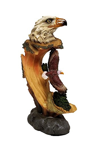 Bald Eagle Decor Carved Log Look Figurine Eagle Bust and Flying Eagle, 9"