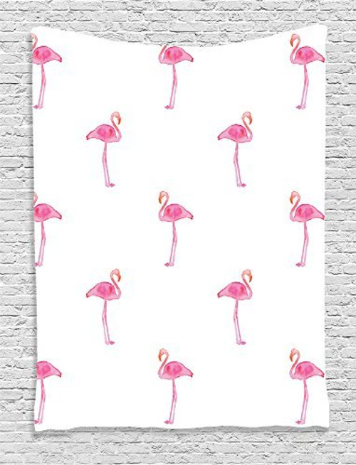 Ambesonne Flamingo Decor Collection, Flamingos Pattern with Watercolor Painting Effect Simple Design, Bedroom Living Kids Girls Boys Room Dorm Accessories Wall Hanging Tapestry, Pink White