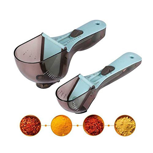 2 Pcs Adjustable Quantitative Spoon Household Baking Ounce Scale Spoon Food Grade Plastic For Kitchen Measuring Tools -One Large  and  One Small-