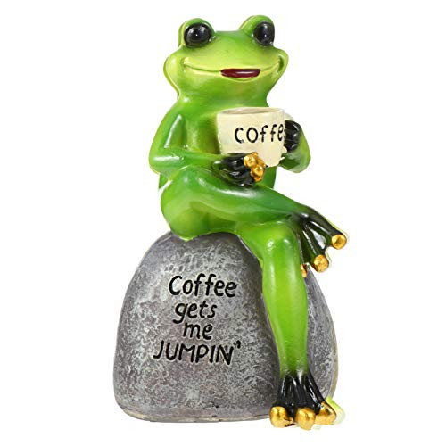 Happyyami Frog Statue Resin Frog Drinking Coffee Figurine Garden Statues Yard Art Sculpture Outdoor Garden Desk Decoration