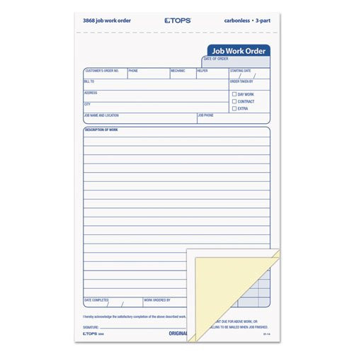 Snap-Off Job Work Order Form, 5 2/3" x 8 5/8", Three-Part Carbonless, 50 Forms