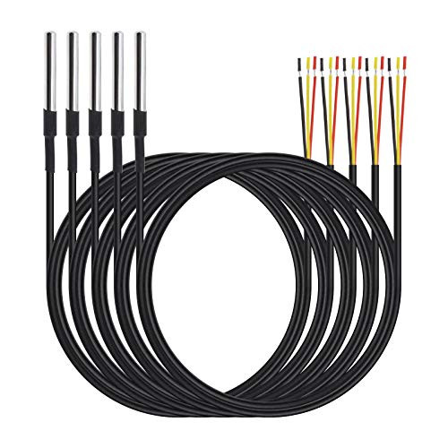 DS18B20 Digital Temperature Sensor Stainless Steel Waterproof Probe with 1 Meter Cable Measuring -55¡ãC to  plus125¡ãC Pack of 5
