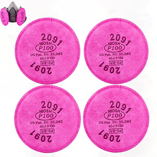 4 PCS -2 Pack- 2091 P100 Particulate Filter Compatible with 2091?Installed on P100 Filter Retainer Replacement for 6000 6200 6800 7000 FF-4? 4.3 Inch?