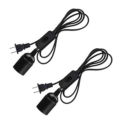 Bonlux 2 Pack E26 E27 Socket Hanging Lantern Extension Cord 5.9Ft On/Off Switch Pendant Lighting Lamp Cord Cable -No Bulb Included-,White, UL Listed Cords