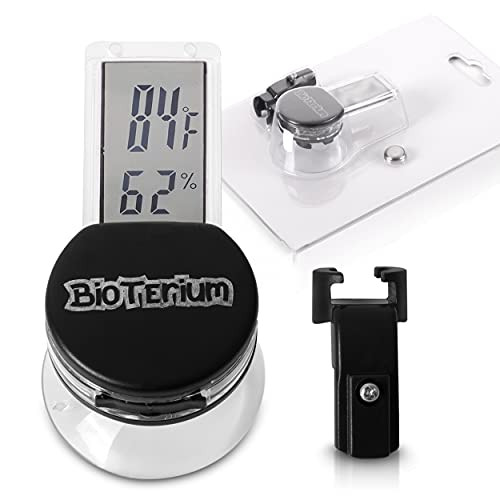 BIOTERIUM Reptile Thermometer and Humidity Gauge | Terrarium Thermometer with LED Display | Monitor Humidity and Temperature | Hygrometer for Reptiles with Suction Cup for Easy Installation