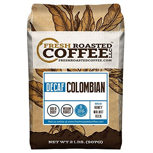 100% Colombian SWP Decaf Coffee, Whole Bean, Swiss Water Processed Decaf Coffee, Fresh Roasted Coffee LLC. (2 lb.)