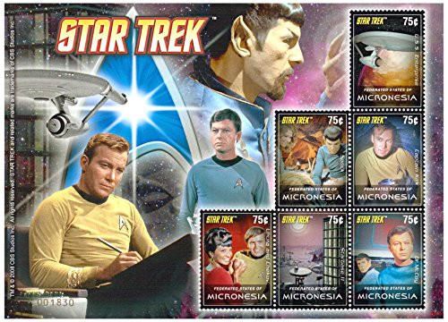 Star Trek - Kirk, Spock, McCoy, Uhura, Chekov Mint Souvenir Sheet Micronesia Stamp 777 Star Trek - Kirk, Spock, McCoy, Uhura, Chekov Mint Souvenir Sheet Micronesia Stamp 777