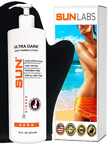 Sunless Tanning Lotion (Dark) 16 oz + Tanning Application Mitt = Self Tanning Home Kit | Sunless Tanning Cream | Instant, Fast-Drying, Streak-Free Self Tanner (Packaging May Very)