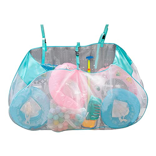Yiida Pool Storage Mesh Bag, Swimming Floats Beach Balls Container, Sports Equipment Storage Bag, Hanging Extra Large Pool Toy Mesh Organizer Bag for Swimming Ring