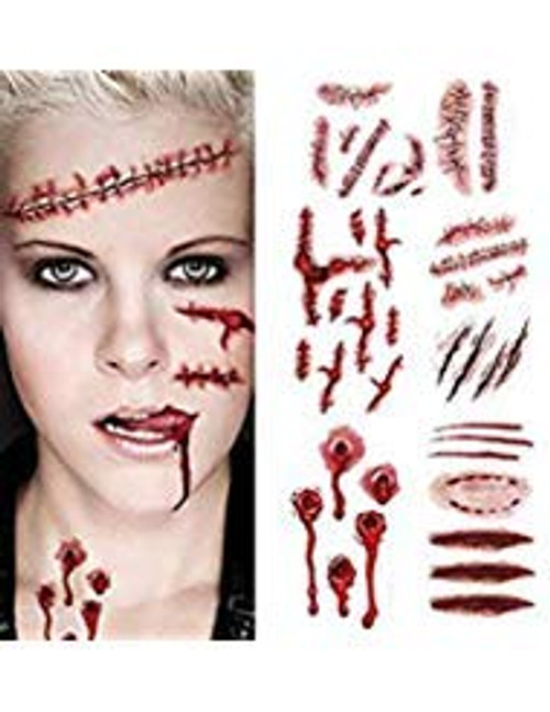 Halloween Horror Realistic Fake Bloody Wound Stitch Scar Scab Waterproof Temporary Tattoo Sticker Halloween Masquerade Prank Makeup Props, 20 Sheets Halloween Horror Realistic Fake Bloody Wound Stitch Scar Scab Waterproof Temporary Tattoo Sticker Halloween Masquerade Prank Makeup Props, 20 Sheets