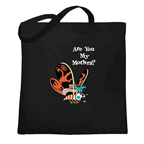 Are You My Mothra Funny Parody Kaiju Black 15x15 inches Large Canvas Tote Bag Women