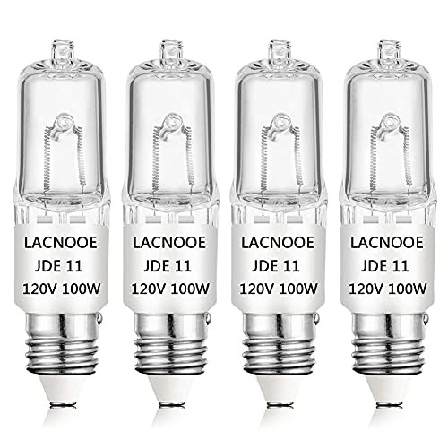 JDE11 120V 100W Dimmable Halogen Bulb T4 Mini Candelabra Base Warm White for Chandeliers, Pendants, Ceiling Fan, Table Lamps, Cabinet Lighting -4-Pack-