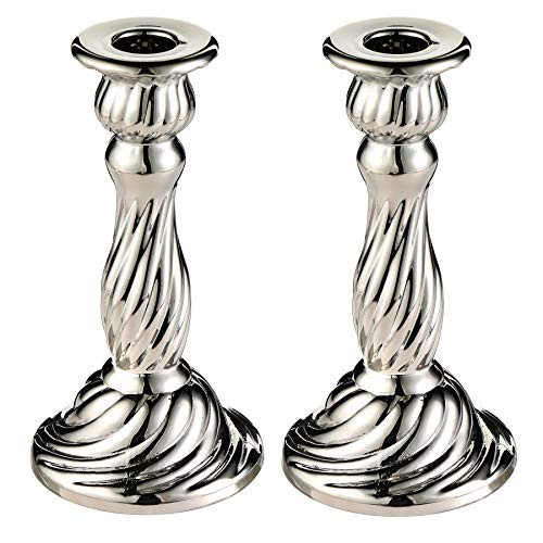 ENJINKAIL Glass Candle Holder - Silver Taper Candlestick Holders, Decorative Candle Sticks Set of 2, for Formal Events, Wedding, Church, Fall, Holiday DeCor, Table Centerpiece Decoration