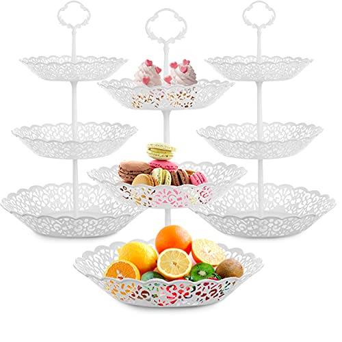 Cupcake Stand,3 Set of 3-Tier Dessert Plates Mini Cakes Fruit Candy Display Tower Cookie Tray Rack Candy Buffet Holder Plastic Cake Stand
