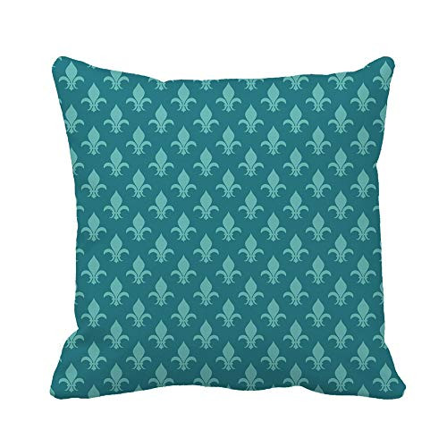Awowee Throw Pillow Cover Blue Wall Teal Fleur De Lis Ceramic Classic Brown 20x20 Inches Pillowcase Home Decorative Square Pillow Case Cushion Cover
