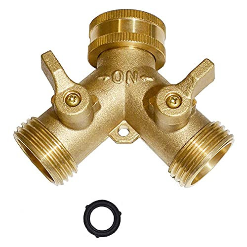 Zhineng Garden Hose Y Valve Connectors Brass Hose Splitter with Solid Brass Handle Brass Y Valve Water Garden Hose Adapter 2 Way