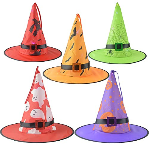 VAHIGCY Halloween Decorations Witch Hat Lights, 5 Pack Halloween LED Hanging Lighted Glowing Witch Hats String Lights Battery Operated, Halloween Decor for Outdoor Indoor Yard Tree Garden Party Decor