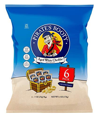 Pirate's Booty Aged White Cheddar Cheese Puffs 6ct, 1oz Individual Snack Size Bags, Gluten Free, Healthy Kids Snacks