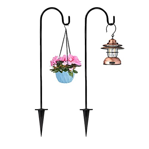 SMFANLIN 2 Pack Adjustable Outdoor Shepherd Hook Stand, 29 Inch Heavy Duty Garden Hanging Stake, Strong Metal Bird Feeder Pole Hanger for Flower Pots, Lanterns, Garden Plant Wedding Decor