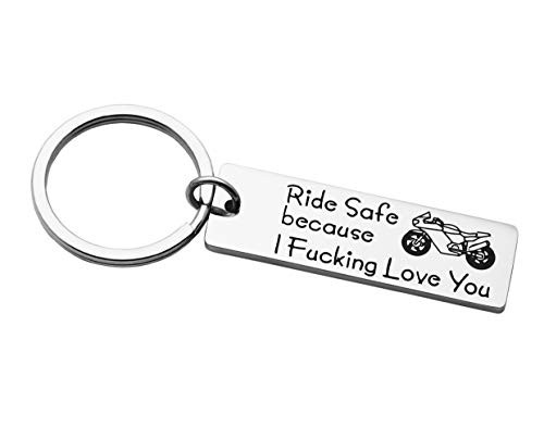 Kaisinse Ride Safe Because I Fucking Love You Motorcycle Keychain Hand Stamped Biker Keychain Boyfriend Gift Husband Gift Biker Keychains