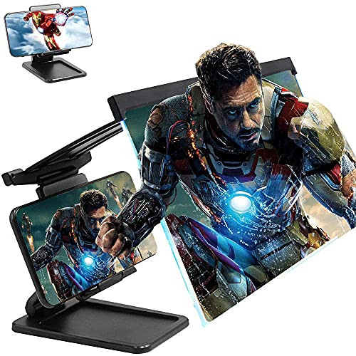 12" Screen Magnifier with Cell Phone Stand, Mobile Phone 3D HD Amplifier Projector Screen for Movies, Videos and Live Broadcast, Foldable Desktop Phone Stand Holder - Compatible with All Smartphones