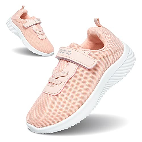 Toddler Shoes Boys Girls Lightweight Breathable Non-Slip Sneakers Washable Strap Athletic Tennis Dual Hook and Loops Shoes for Running Walking Little Kids or Big Kids Pink