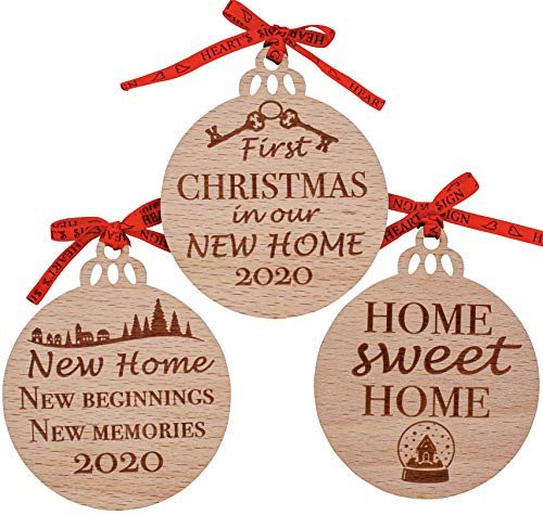 Heart's Sign First Christmas in Our New Home Ornament 2020 Set of 3 | Our First Home Ornament 2020 | New Home Gifts for Home | New House Gifts for Newlyweds Home | Our First Apartment Ornament 2020