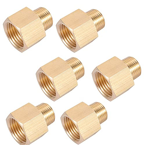 XIE 6 Pack Garden Hose Adapter, Brass Pipe Fitting, 3/8 Inch NPT Male to 1/2 Inch NPT Female Brass Pipe Hose Tube Adapter|Fitting Hex Head Bushing Adapter Convert