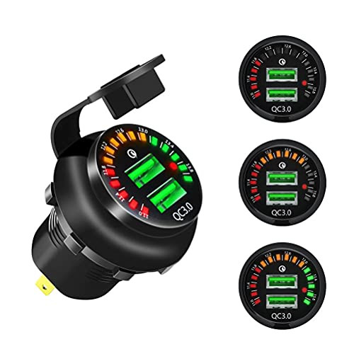 Nurtery Quick Charge Socket, 3.0 Dual USB Car Charger Socket with Touch Switch 12V/24V 36W QC3.0 Dual USB Fast Charger Socket Power Outlet for Marine, Boat, Motorcycle, Truck, Golf Cart
