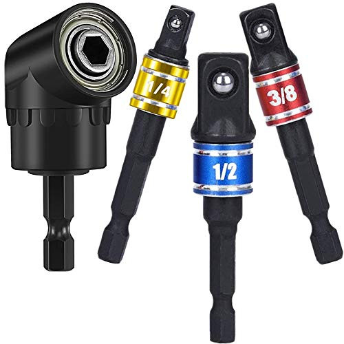 Impact Grade Driver Sockets Adapter Extension Set,3Pcs 1/4 3/8 1/2" Hex Shank Drill Nut Driver Bit Set plusRight Angle Drill Attachment,90 Degree Drill Attachment,105 Degree Right Angle Screwdriver Set Impact Grade Driver Sockets Adapter Extension Set,3Pcs 1/4 3/8 1/2" Hex Shank Drill Nut Driver Bit Set plusRight Angle Drill Attachment,90 Degree Drill Attachment,105 Degree Right Angle Screwdriver Set