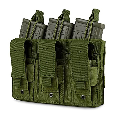 Obemisk Triple Molle Mag Pouch, Pistol Magazine Pouch Open Top Tactical Rifle Pouch for M4 M16 AK AR Magazine Glock M1911 92F 9mm, Green